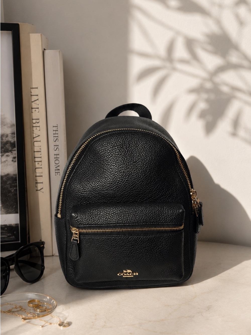 Coach Mini Charlie Backpack Pebble Leather Black F38263